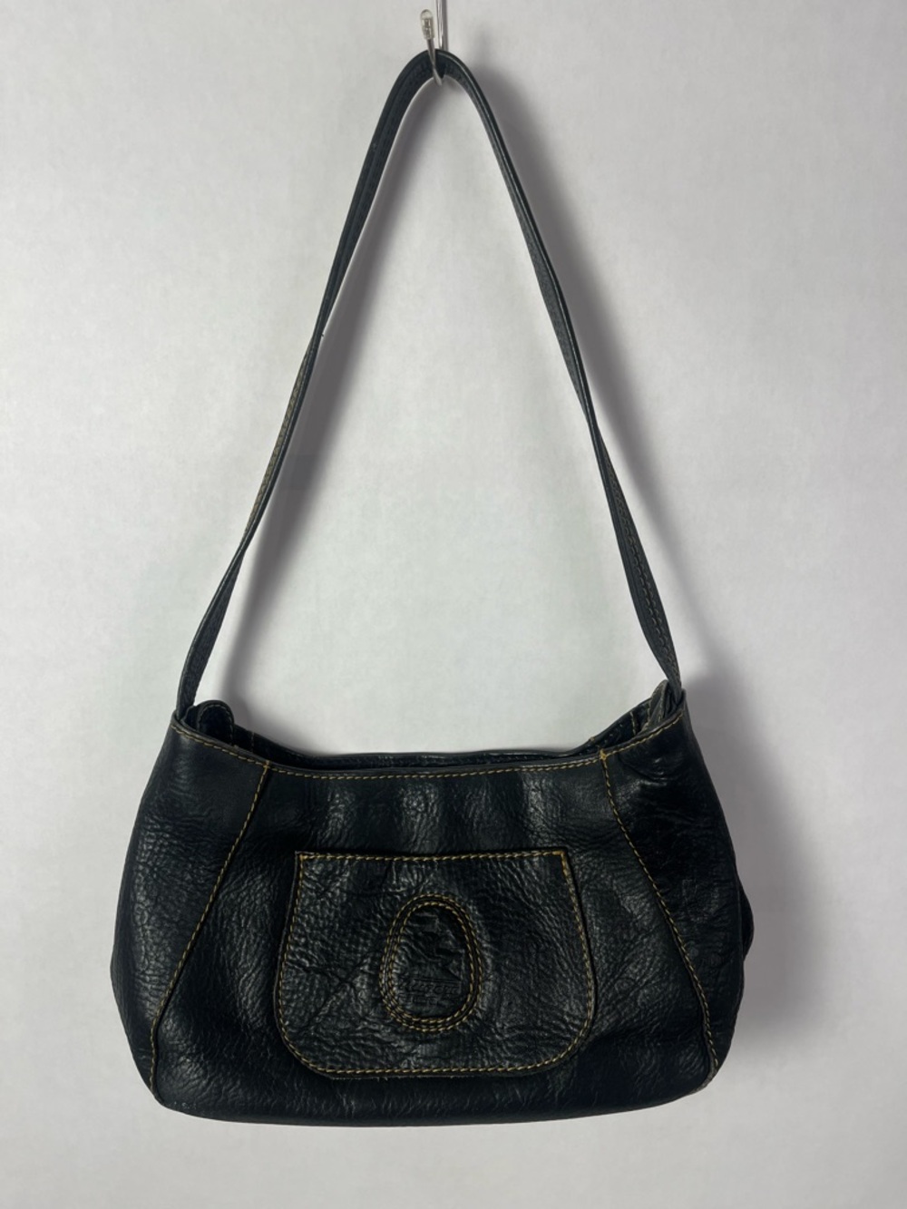 Rugero Black Leather Shoulder Bag with Contrast Stitching